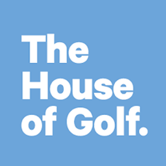 Text 'The House of Golf' on a blue background